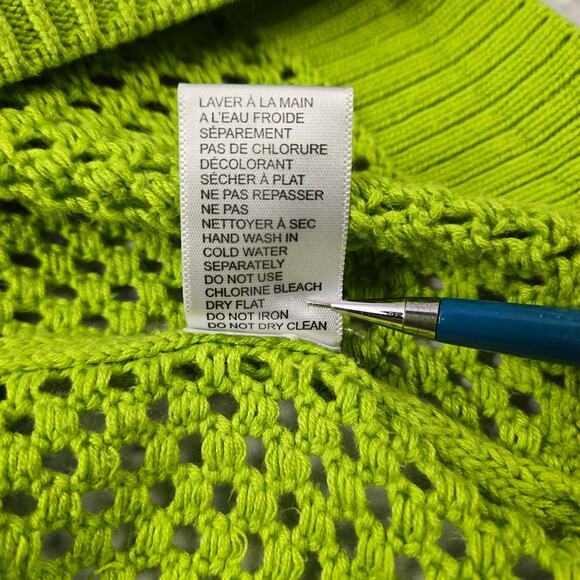 Katherine Barclay Montreal Sweater Lime Green size Medium Open Knit Mesh Hi Lo - Picture 8 of 11